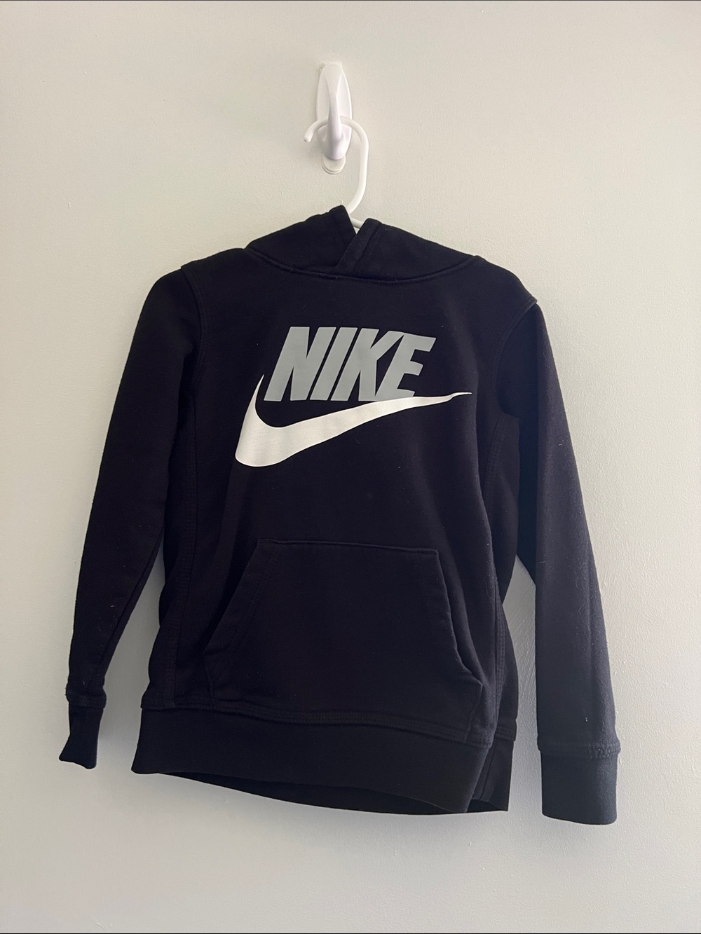 Kids Nike Black Hoodie with White/Silver Logo